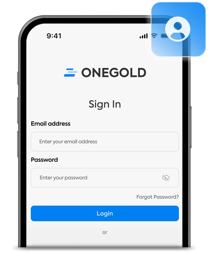 L’application OneGold affichant le parcours d’achat