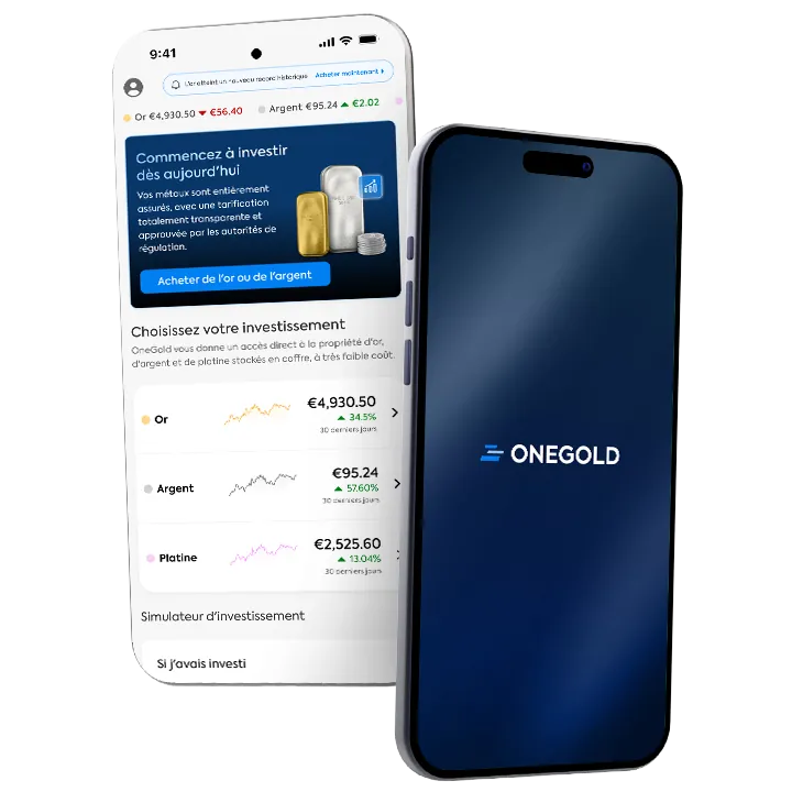 L'app OneGold affichant le simulateur d'investissement et les soldes du portefeuille