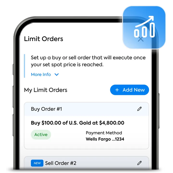 L’application OneGold affichant l’écran des ordres limites